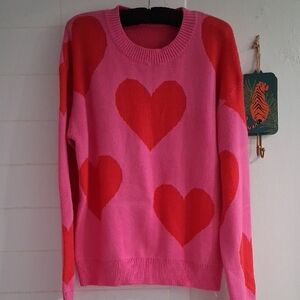 Chicwish Pink and Red Heart Sweater